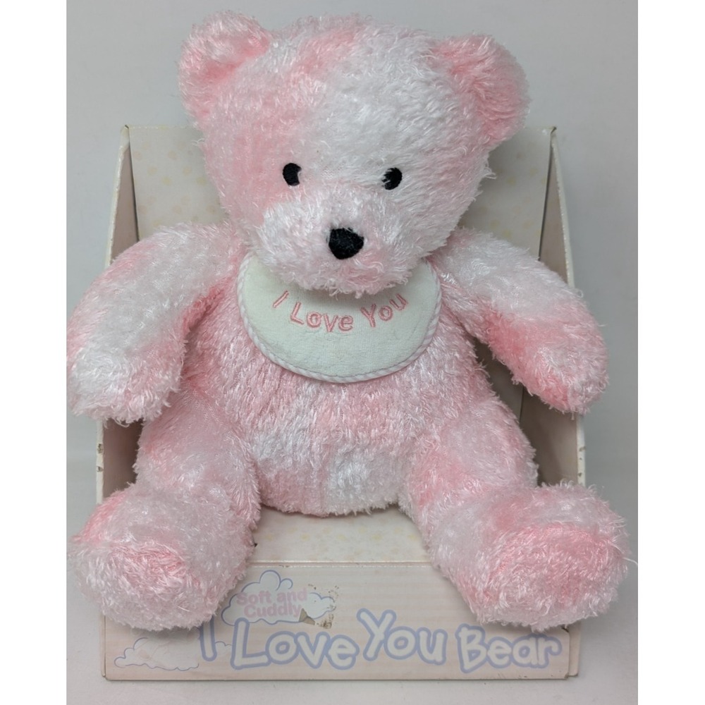Vintage Y2K Tender Times Curly Pink Teddy Bear I love You Bib Lovey Plush NEW
